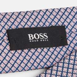 مملوكة مسبقًا Boss By Hugo Boss Navy Blue/Pink Patterned Silk Tie