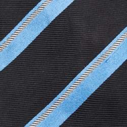 مملوكة مسبقًا Boss By Hugo Boss Black & Blue Striped Silk Jacquard Tie