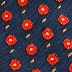 Pre Owned Boss By Hugo Boss Navy Blue Floral Printed Textured Silk Tie