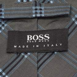 Pre Owned Boss By Hugo Boss Grey/Blue Checked Silk Tie