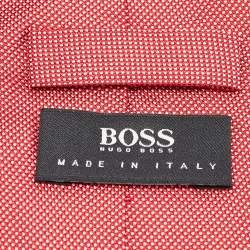 Pre Owned Boss By Hugo Boss Red/ White Checked Silk Tie