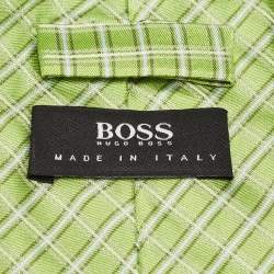 مملوكة مسبقًا ربطة عنق بوس باي هوغو بوس حرير بنمط مربعات خضراء