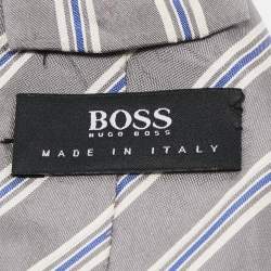  Boss By Hugo Boss Grey Diagonal Striped Silk Tie