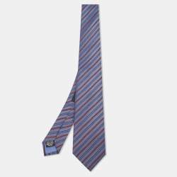 Boss by Hugo Boss Navy Blue Diagonal Striped Silk Tie