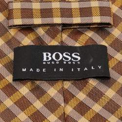 Boss by Hugo Boss Brown/Yellow Check Patterned Silk Tie
