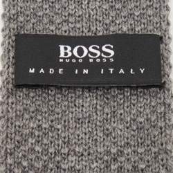 Pre Owned Boss by Hugo Boss Grey Wool Knit Slim Tie