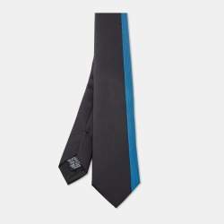 Pre Owned Boss by Hugo Boss Black/Blue Colorblock Silk Slim Tie