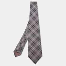 Boss By Hugo Boss Grey Check Patterned Silk Tie