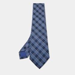 Boss  by Hugo Boss Navy Blue Check Patterned Silk Tie