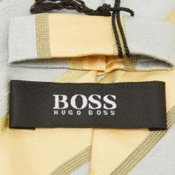 Pre Owned Boss By Hugo Boss Yellow/Blue Diagonal Stripe Textured Silk Tie