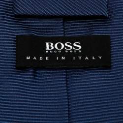 مملوكة مسبقًا Boss By Hugo Boss Navy Blue Striped Silk Satin Tie
