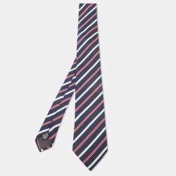 Pre Owned Boss By Hugo Boss Navy Blue Diagonal Striped Silk Tie