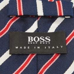 Pre Owned Boss By Hugo Boss Navy Blue Diagonal Striped Silk Tie