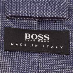 Pre Owned Boss By Hugo Boss Navy Blue Patterned Silk Skinny Tie