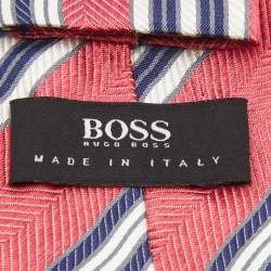Pre Owned Boss By Hugo Boss Pink Striped Silk Tie