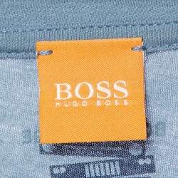 Pre Owned Boss By Hugo Boss Orange Grey Printed Cotton Talking 2 Crew Neck T-Shirt M