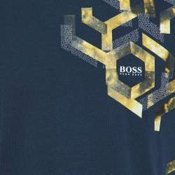 Pre Owned Boss By Hugo Boss Green Midnight Blue Printed Cotton Tee 6 T-Shirt M