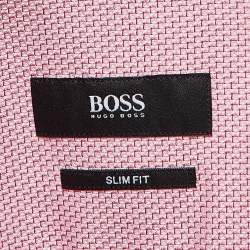 Pre Owned Boss By Hugo Boss Pink Patterned Cotton Slim Fit Shirt XXL