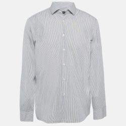 Pre Owned Boss By Hugo Boss Blue Pinstripe Cotton Button Up Shirt XXL
