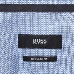 Pre Owned Boss By Hugo Boss Blue Patterned Cotton Button Up Shirt XXL