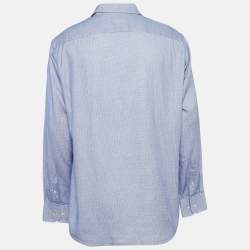 Pre Owned Boss By Hugo Boss Blue Patterned Cotton Button Up Shirt XXL