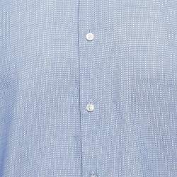 Pre Owned Boss By Hugo Boss Blue Patterned Cotton Button Up Shirt XXL