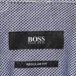 Pre Owned Boss By Hugo Boss Blue Patterned Cotton Regular Fit Shirt XXL