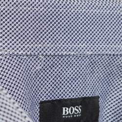 Pre Owned Boss By Hugo Boss Blue Patterned Cotton Regular Fit Shirt XXL