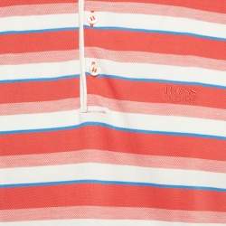 Pre Owned Boss By Hugo Boss Red Stripe Pima Cotton Regular Fit Polo L