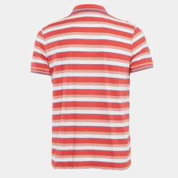 Pre Owned Boss By Hugo Boss Red Stripe Pima Cotton Regular Fit Polo L