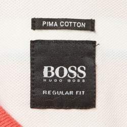Pre Owned Boss By Hugo Boss Red Stripe Pima Cotton Regular Fit Polo L