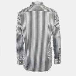 Pre Owned Boss By Hugo Boss Grey Stripe Cotton Slim Fit Shirt XL