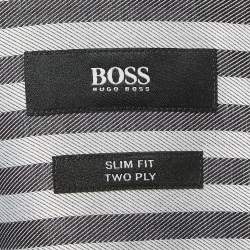 Pre Owned Boss By Hugo Boss Grey Stripe Cotton Slim Fit Shirt XL