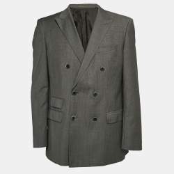 Pre Owned Boss By Hugo Boss Grey Patterned Virgin Wool Super 100 Blazer XL