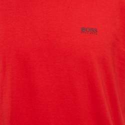 Pre Owned Boss By Hugo Boss Red Logo Print Jersey Crew Neck T-Shirt L