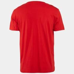 Pre Owned Boss By Hugo Boss Red Logo Print Jersey Crew Neck T-Shirt L