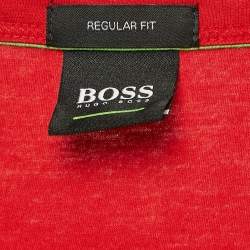 Pre Owned Boss By Hugo Boss Red Logo Print Jersey Crew Neck T-Shirt L