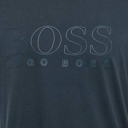 Pre Owned Boss By Hugo Boss Blue Logo Print Jersey T-Shirt XL