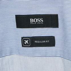 مملوكة مسبقًا Boss By Hugo Boss Blue Striped Cotton Regular Fit Elliott Shirt L
