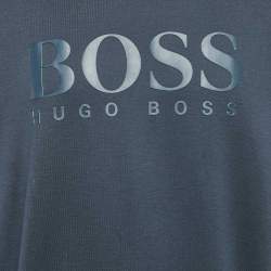 Pre Owned Boss by Hugo Boss Blue Logo Print Cotton Knit Sweatshirt XXL