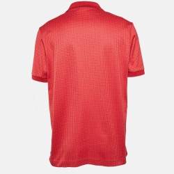 Pre Owned Boss By Hugo Boss Red Houndstooth Jersey Slim Fit Polo T-Shirt XL