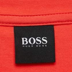 مملوكة مسبقًا قميص بوس باي هوغو بوس طباعة شعار أحمر قطن ياقة طاقية مقاس كبير