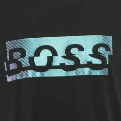 Pre Owned Boss By Hugo Boss Black Logo Print Cotton Crew Neck T-Shirt L