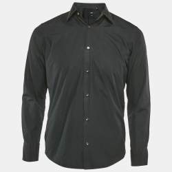 Boss By Hugo Boss Black Two Ply Cotton Collar Embellished Shirt S
