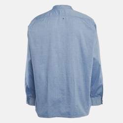Pre Owned Boss By Hugo Boss Blue Patterned Cotton Long Sleeve Shirt XXL