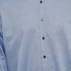 Pre Owned Boss By Hugo Boss Blue Patterned Cotton Long Sleeve Shirt XXL