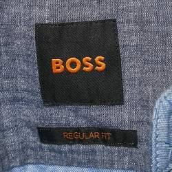 Pre Owned Boss By Hugo Boss Blue Patterned Cotton Long Sleeve Shirt XXL