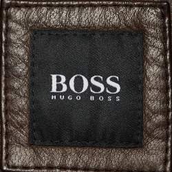 Pre Owned Boss by Hugo Boss Brown Fur Trim Leather Jacket with Vest M