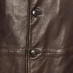 Pre Owned Boss by Hugo Boss Brown Fur Trim Leather Jacket with Vest M