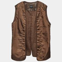 Pre Owned Boss by Hugo Boss Brown Fur Trim Leather Jacket with Vest M